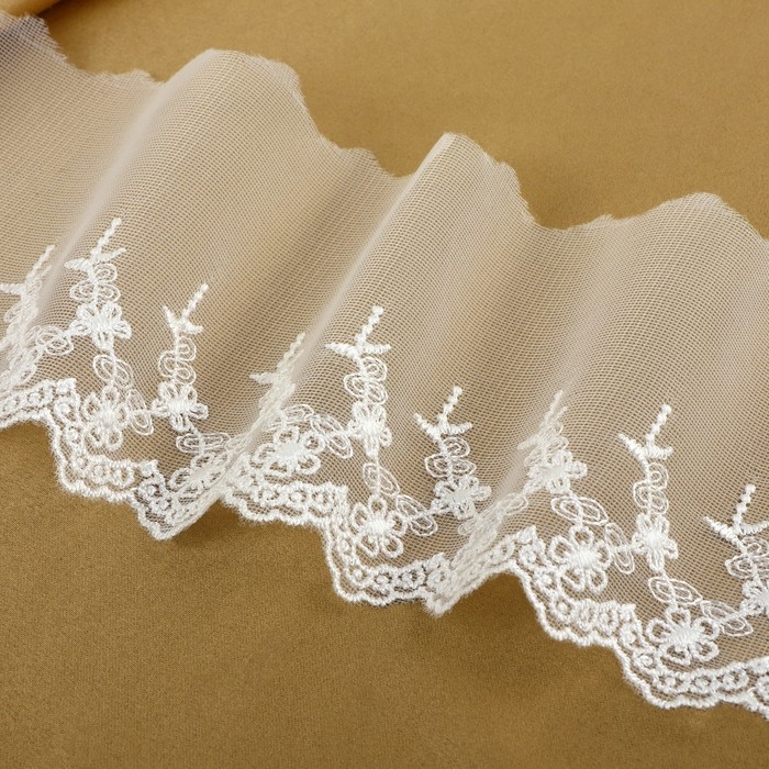 Кружево на сетке, 110 мм &times; 9 &plusmn; 0,5 м, цвет белый