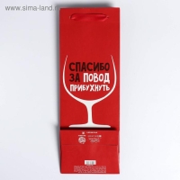 Пакет подарочный ламинированный под бутылку, упаковка, &laquo;Спасибо за повод&raquo;, 13 x 35 x 10 см