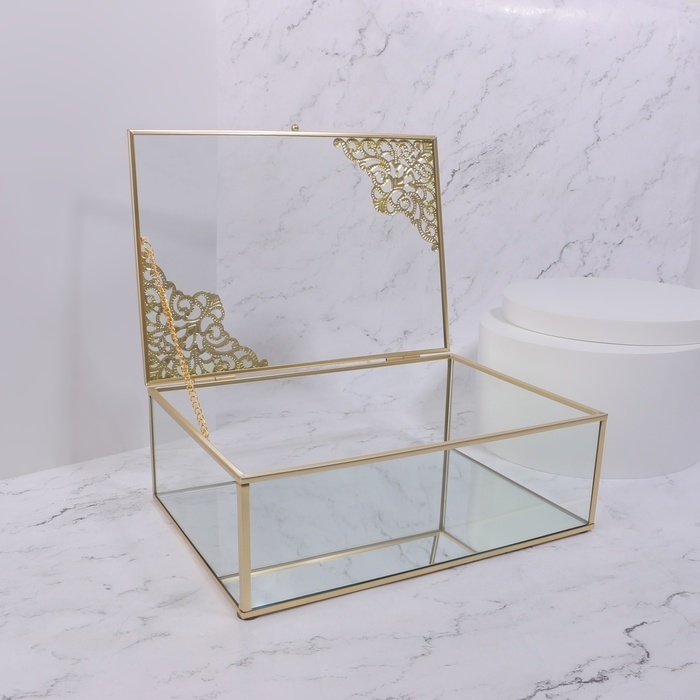 Органайзер для хранения &laquo;GREAT&raquo;, с крышкой, стеклянный, с зеркальным дном, 1 секция, 25 &times; 17,5 &times; 8,5 см, цвет прозрачный/медный