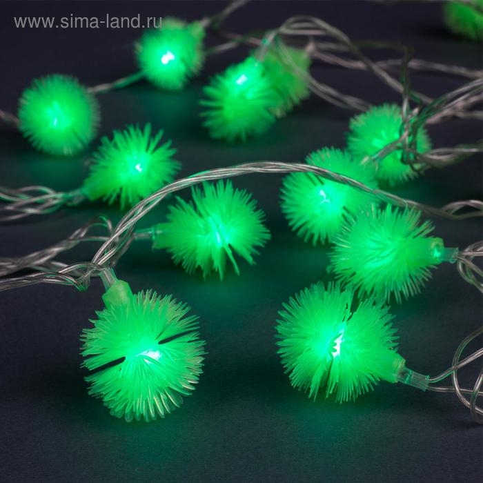 Гирлянда &laquo;Нить&raquo; 5 м с насадками &laquo;Ёжики зелёные&raquo;, IP20, прозрачная нить, 30 LED, свечение зелёное, 8 режимов, 220 В