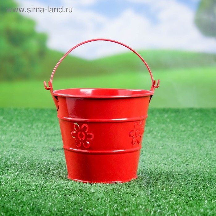Кашпо Кашпо "Ведерко Леви" красное, 10х10х10см