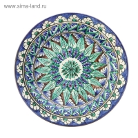 Тарелка Риштанская Керамика "Цветы", синяя, плоская, 17 см, микс