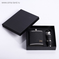 Подарочный набор 4 в 1 "Орел": фляжка 210 мл, воронка, 2 рюмки, чёрный, 17 х 18 см