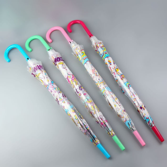 Зонт - трость полуавтоматический &laquo;Единороги&raquo;, 8 спиц, R = 43/60 см, D = 120 см, цвет МИКС