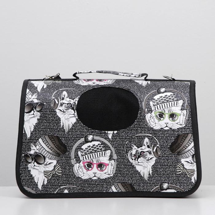 Сумка - переноска для животных Сумка - переноска для животных "Зимние коты", размер S, 37,5 х 17 х 22 см