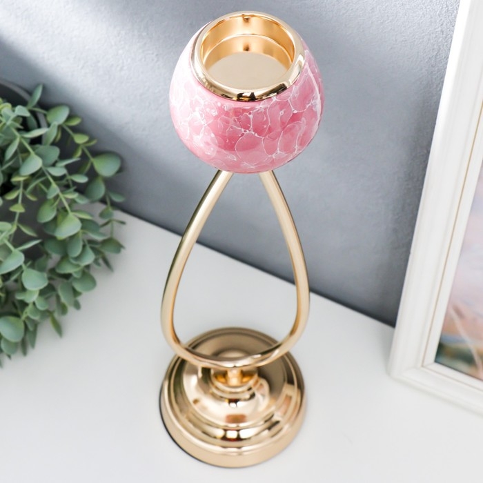 Подсвечник металл, керамика Подсвечник металл, керамика "Нежный бутон" золото с розовым 11,5х11,5х42 см