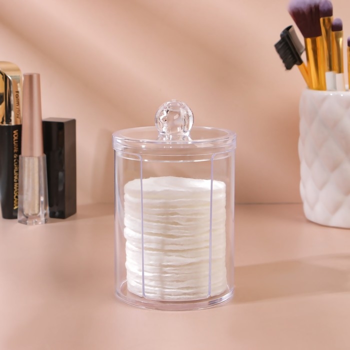 Органайзер для ватных дисков, с крышкой, d = 6,7 &times; 11 см, цвет прозрачный