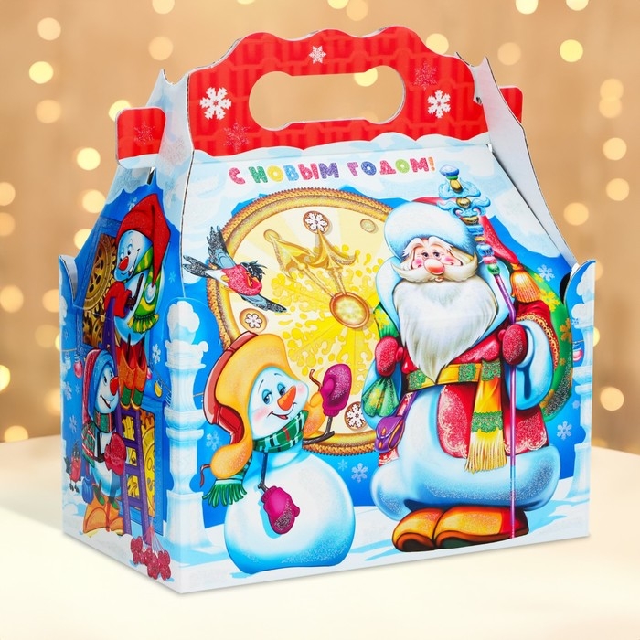 Новый год. Подарочная коробка Новогодняя Ларец простой Новый год. Подарочная коробка Новогодняя Ларец простой "Часики" с анимацией 20 х 12 х 17 см.