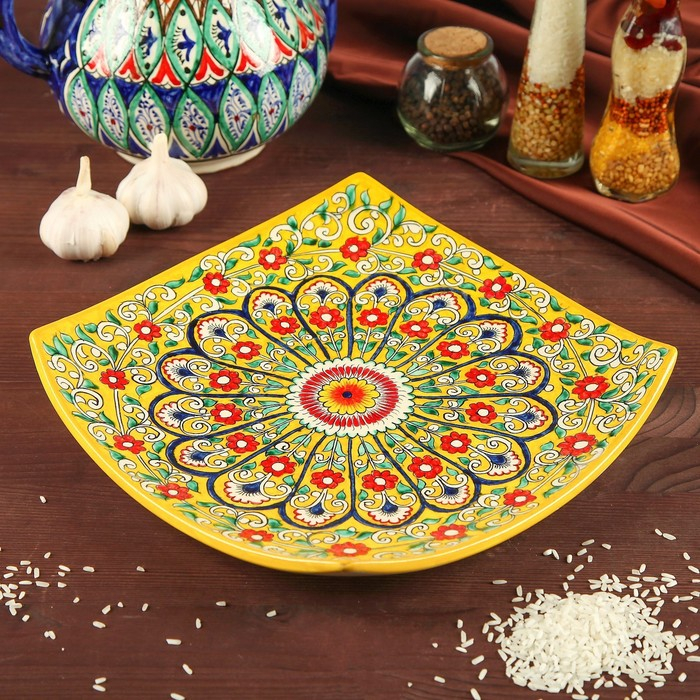 Ляган Риштанская Керамика Ляган Риштанская Керамика "Цветы", 28 см, квадратный, жёлтый микс