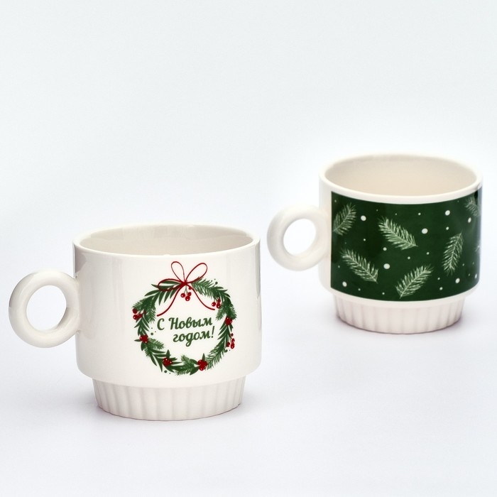 Новый год. Набор кружек из керамики &laquo;С Новым годом!&raquo;, 250 мл, 2 шт