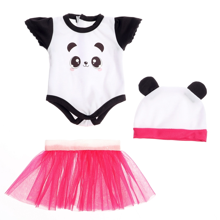 Одежда для пупсов &laquo;Панда&raquo;, боди, юбочка и шапочка