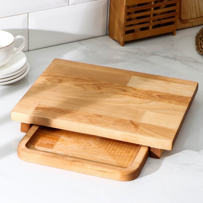 Доска разделочная Adelica, с выдвижным лотком, пропитано минеральным маслом, 30&times;24 см, лоток 22&times;22 см, берёза