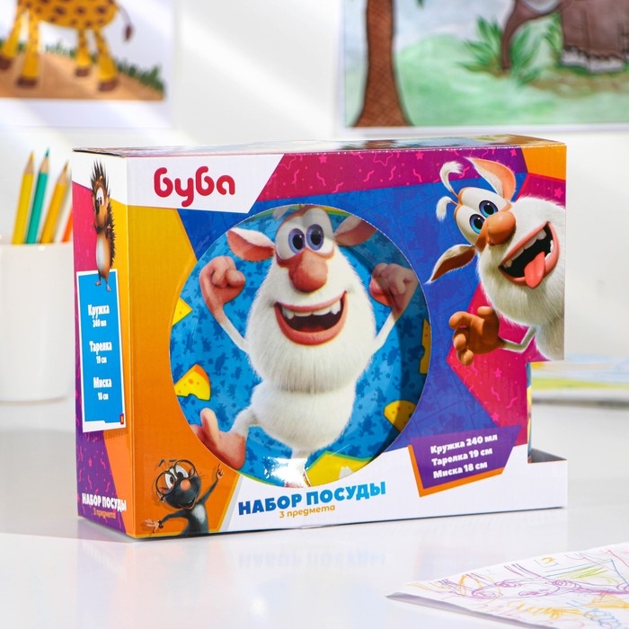 Набор детской посуды &laquo;Буба&raquo;: 3 предмета: кружка 240 мл, салатник d=18 см, тарелка d=19 см