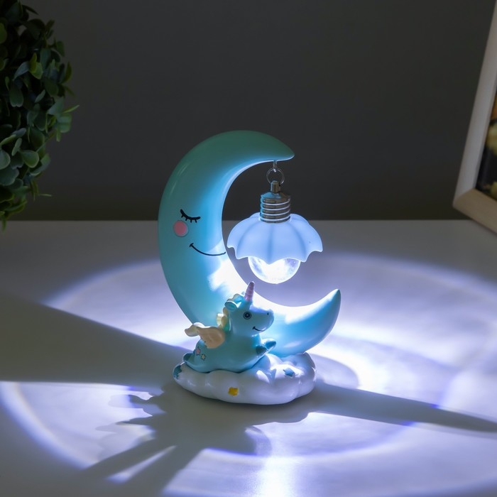 Ночник "Единорог на луне" LED 1вт 6000K от батареек голубой 15х11 см RISALUX