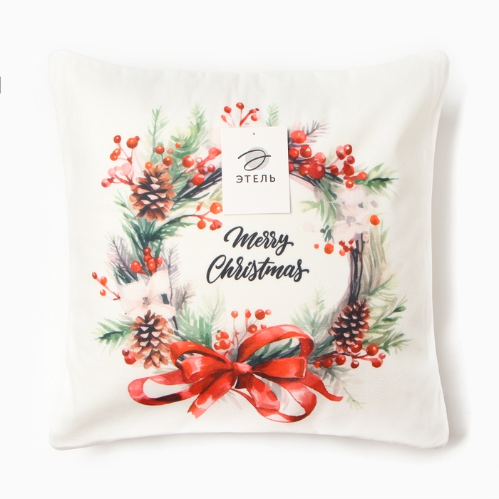 Новый год. Чехол на подушку Этель "Венок", 40*40 см, 100% полиэстер, велюр