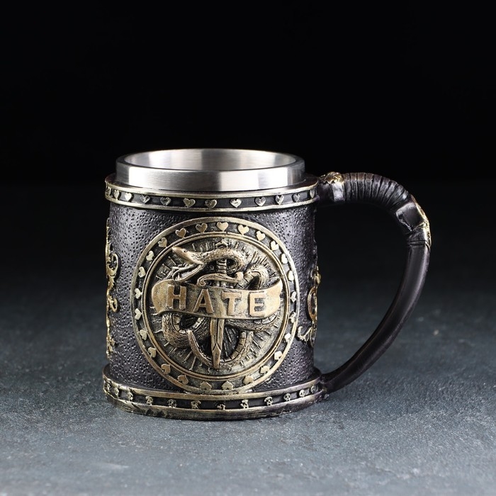 Кружка из нержавеющей стали &laquo;HATE&raquo;, 400 мл, цвет серебристый