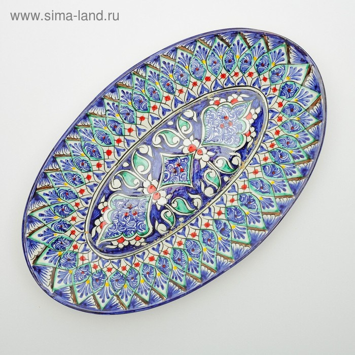 Селедочница Риштанская Керамика Селедочница Риштанская Керамика "Узоры", 34 см, разноцветное, овальное