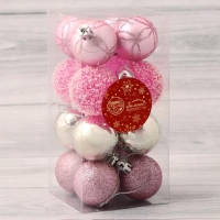 Набор шаров пластик d-4 см, 16 шт "Глэдис диско" серебро розовый