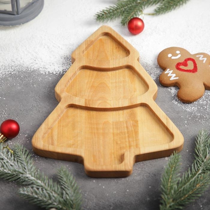 Менажница Доляна &laquo;Ёлка&raquo;, 3 секции, 30х20х1,8 см, пропитана маслом, берёза