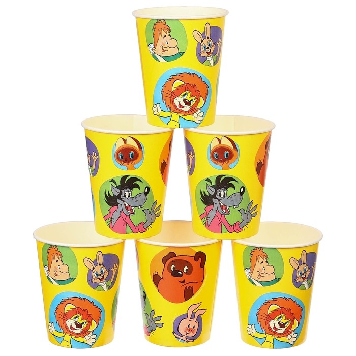 Набор одноразовой бумажной посуды, на 6 персон "С днем рождения!", Союзмультфильм