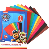 Картон цветной, А4, 8 листов, 8 цветов, немелованный, двусторонний, в папке, 220 г/м², Щенячий патруль Картон цветной, А4, 8 листов, 8 цветов, немелованный, двусторонний, в папке, 220 г/м², Щенячий патруль