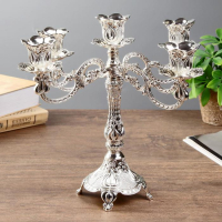 Подсвечник металл на 5 свечей "Узорный" цвет серебро 28х26х26 см