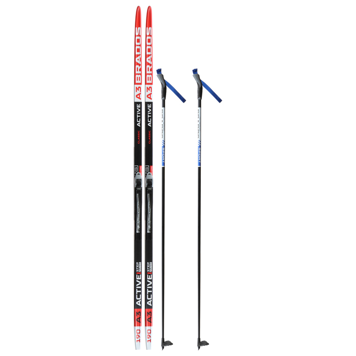 Комплект лыжный: пластиковые лыжи 190 см с насечкой, стеклопластиковые палки 150 см, крепления NNN, цвета МИКС Комплект лыжный: пластиковые лыжи 190 см с насечкой, стеклопластиковые палки 150 см, крепления NNN, цвета МИКС