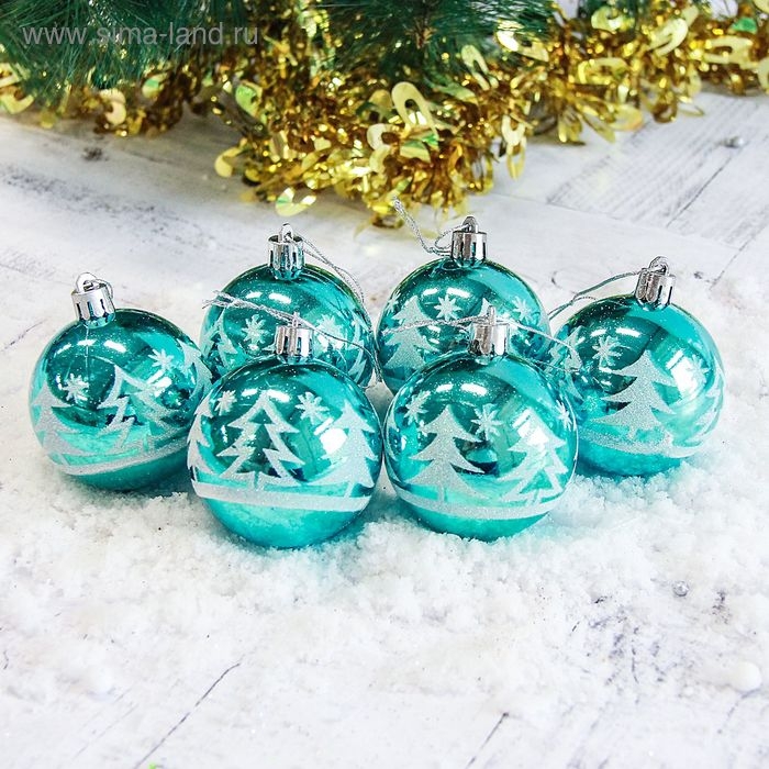 Набор шаров пластик d-6 см, 6 шт "Ёлочки в лесу"