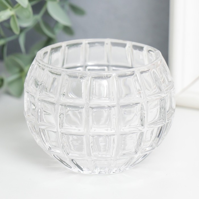 Подсвечник стекло "Бочонок" d-4,5 см прозрачный 7,5х7,5х6 см