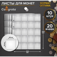 Набор листов для монет, формат "Оптима", 10 листов 200 х 250 мм, на 20 ячеек 45 х 48 мм Набор листов для монет, формат "Оптима", 10 листов 200 х 250 мм, на 20 ячеек 45 х 48 мм