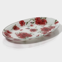 Блюдо сервировочное стеклянное Доляна &laquo;Красные маки&raquo;, овальное, 24,5&times;15&times;1,7 см