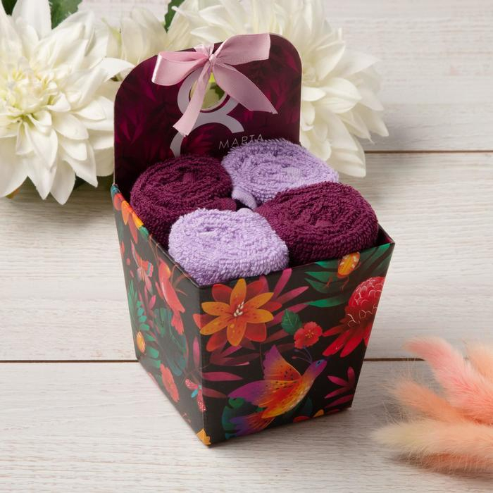 Набор махровых полотенец &laquo;8 Марта&raquo; 30х30 см - 4 шт, 100% хлопок 340 гр/м2