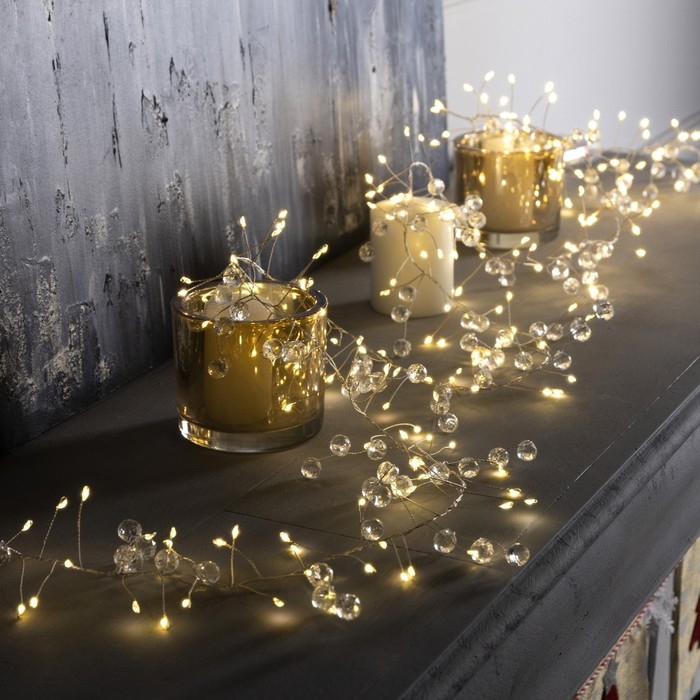 Гирлянда «Мишура» 2 м роса с насадками «Грозди», IP20, серебристая нить, 200 LED, свечение тёплое белое, ААх3 Гирлянда «Мишура» 2 м роса с насадками «Грозди», IP20, серебристая нить, 200 LED, свечение тёплое белое, ААх3