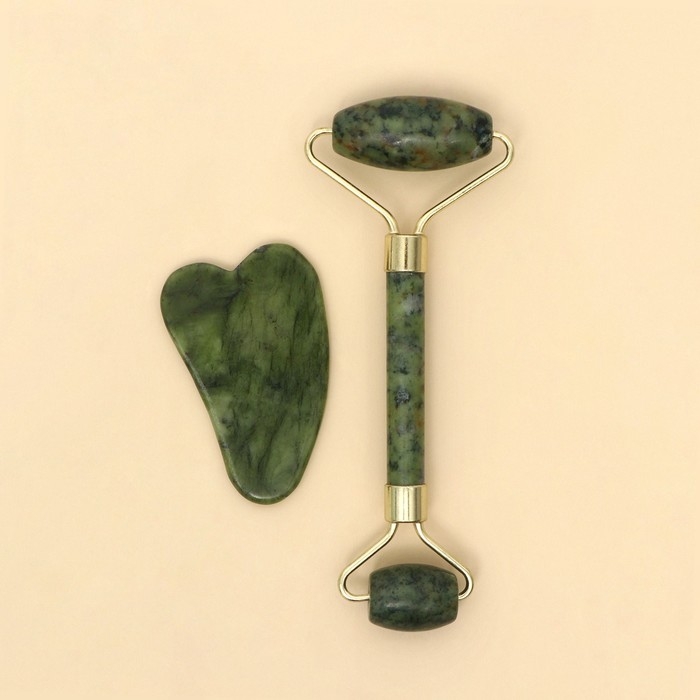 Массажер для лица, гуаша набор &laquo;Насладись моментом&raquo;, 14 х 20 см, кальцит и серпентин