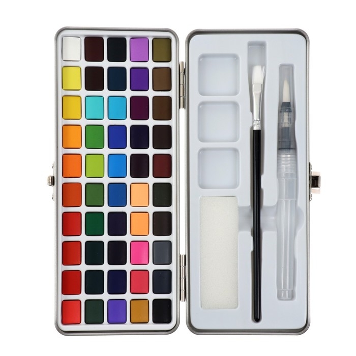 Краски акварельные, 50 цветов в кюветах, в коробке, с кистью Краски акварельные, 50 цветов в кюветах, в коробке, с кистью
