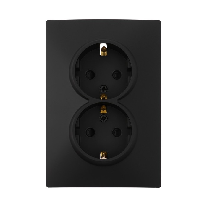 Розетка двухместная TOT Elegant, 16 А, скрытая, с з/к, черная