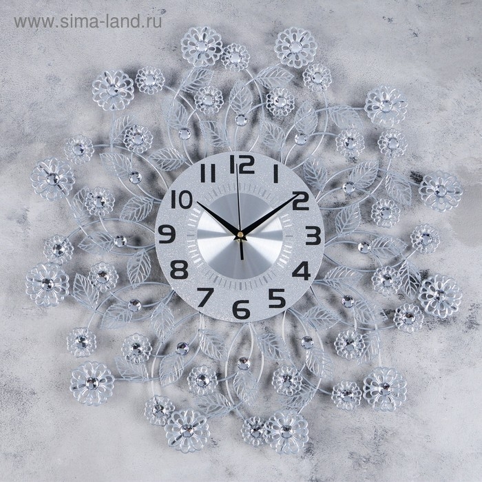 Часы настенные, серия: Ажур, "Листья и цветочки", плавный ход, d-59 см, циферблат 22 см
