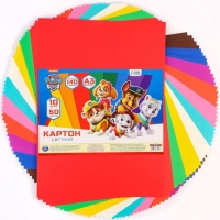 Картон цветной тонированный, А3, 50 листов, 10 цветов, немелованный, двусторонний, в пакете, 140 г/м&sup2;, Щенячий патруль