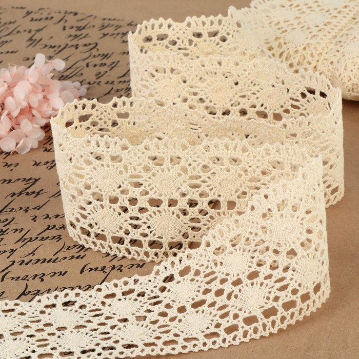 Кружево вязаное, 70 мм &times; 15 &plusmn; 1 м, цвет бежевый