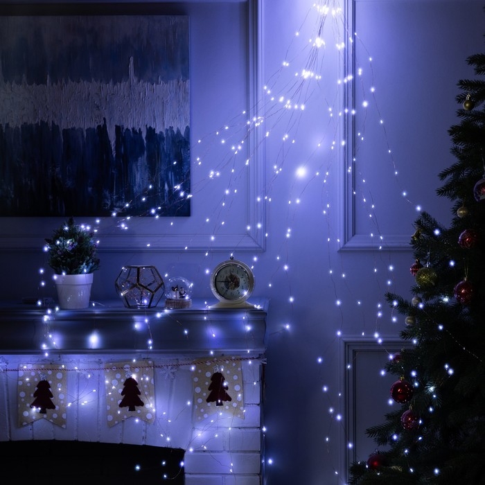 Гирлянда &laquo;Конский хвост&raquo; 20 нитей по 2 м, нить медная, 400 LED, 12 В, блок питания в комплекте, фиксинг, свечение белое