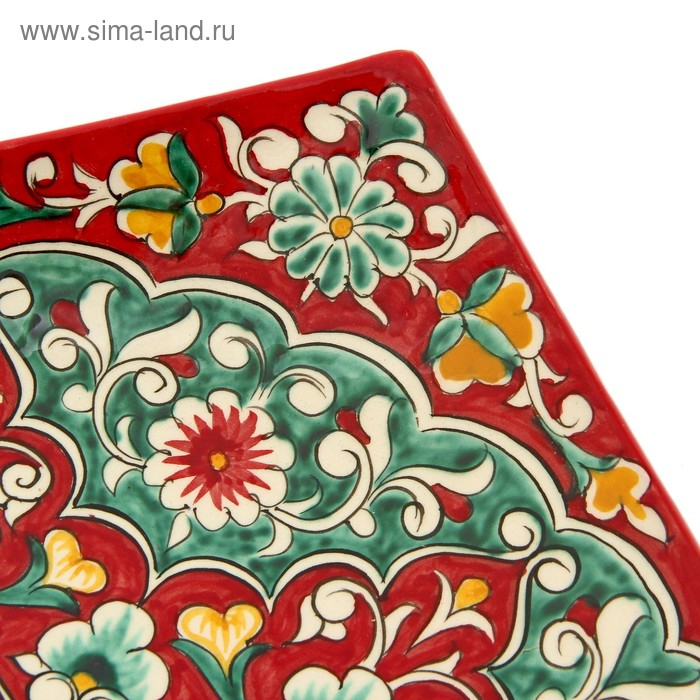 Ляган Риштанская Керамика Ляган Риштанская Керамика "Узоры", 33 см, квадратный, красный