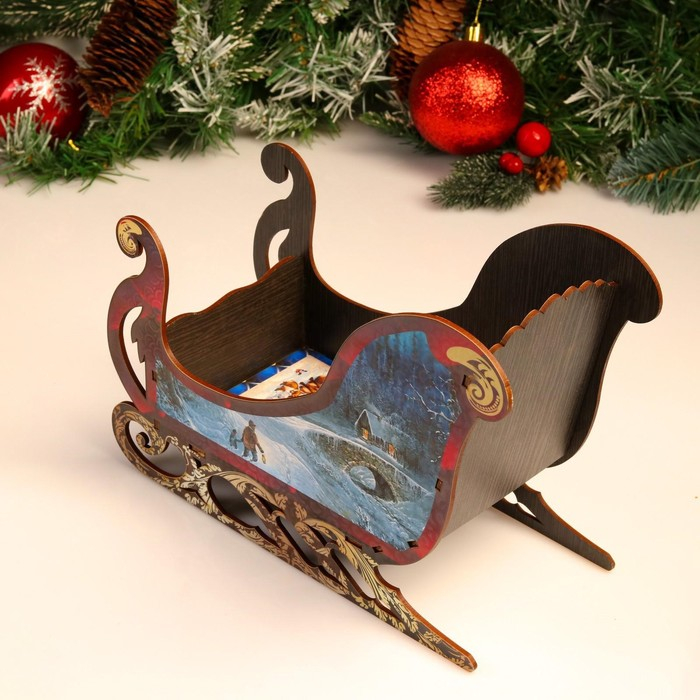 Шкатулка-Фруктовница Шкатулка-Фруктовница " Сани", микс, 28х11,5х20 см