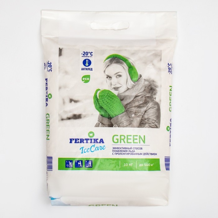 Противогололёдный реагент Fertika IceCare Green, -20С 10 кг Противогололёдный реагент Fertika IceCare Green, -20С 10 кг