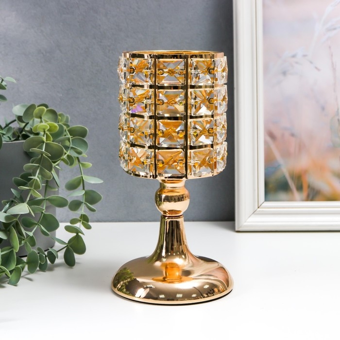 Подсвечник металл на 1 свечу Подсвечник металл на 1 свечу "Кристаллы. Бокал" золото 21х11х11 см