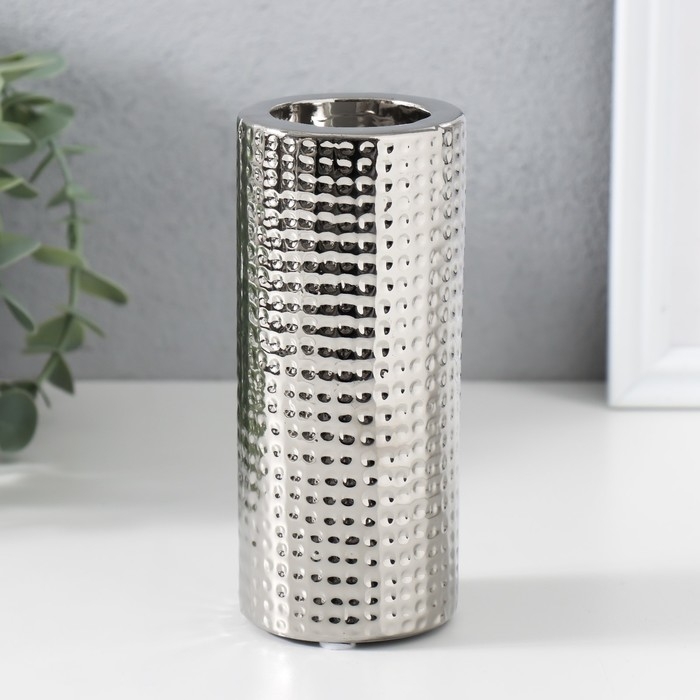 Подсвечник керамика на 1 свечу "Капли воды" d=4 см серебро 6,5х6,5х14,5 см