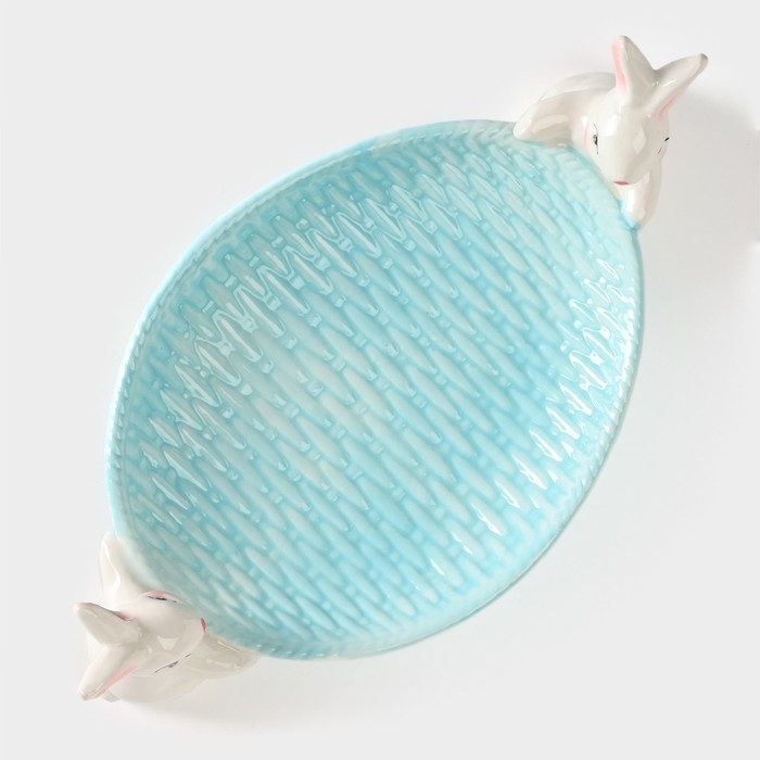 Блюдо сервировочное Доляна «Зайка», 30×16,5×10 см, цвет голубой Блюдо сервировочное Доляна «Зайка», 30×16,5×10 см, цвет голубой