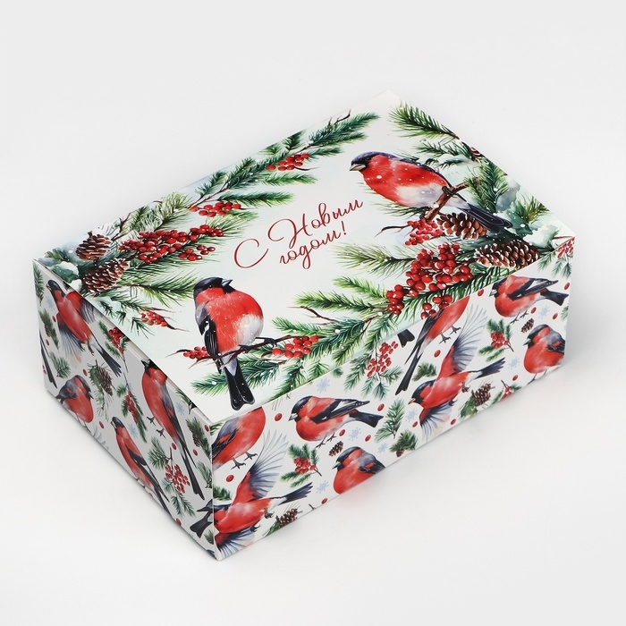 Коробка подарочная новогодняя складная &laquo;Снегири&raquo;, 18 х 12 х 7 см, Новый год