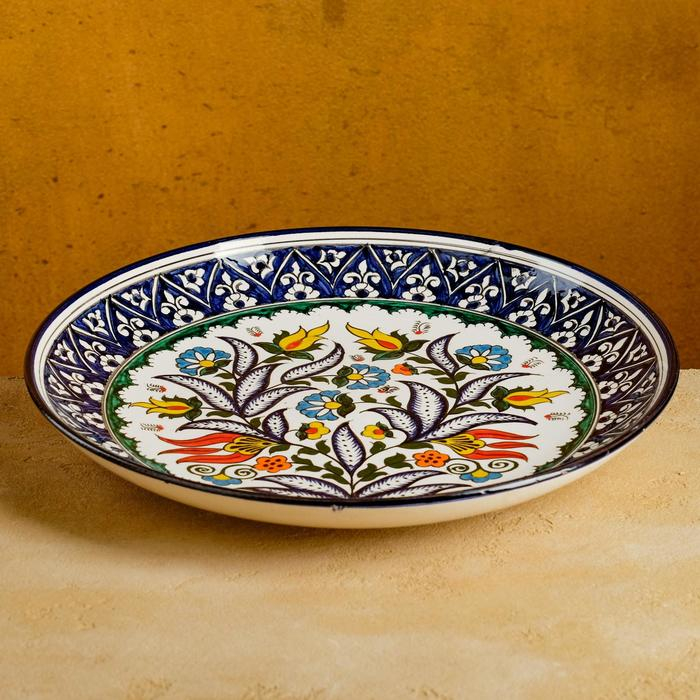 Ляган Риштанская Керамика Ляган Риштанская Керамика "Цветы", 32 см, синий