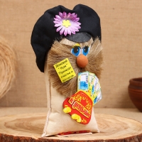 Оберег "Домовой в кепке, к деньгам, с кошельком", лён, 18 см Оберег "Домовой в кепке, к деньгам, с кошельком", лён, 18 см