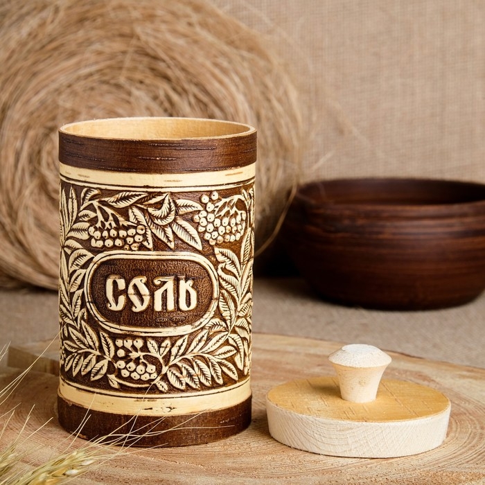 Туес Туес "Гроздья рябины" Д8см, СОЛЬ, береста